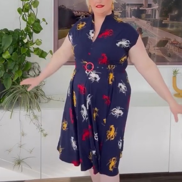 Trashy Diva Crawfish Zip Front Marie Rockabilly Pinup Dress & Belt Sz 24 - Picture 4 of 15